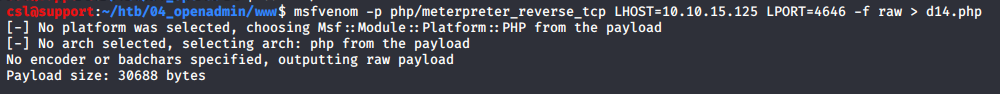 Msfvenom payload php